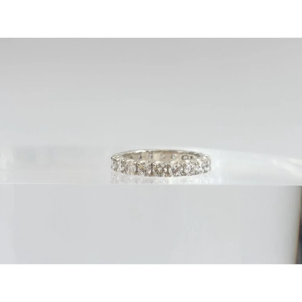 CZ Gemstone Lined Straight Shank Sterling Silver 925 Vintage Ring - sz 7